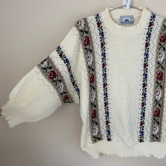 Vintage Bay Point Threads Floral Cream 3/4 Sleeve Sweater Size S - Picture 3 of 8